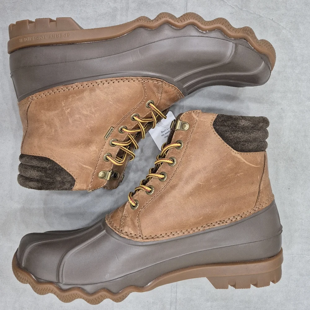 Sperry Top Sider duck boots men's 8 taupe brown leather shaft waterproof
